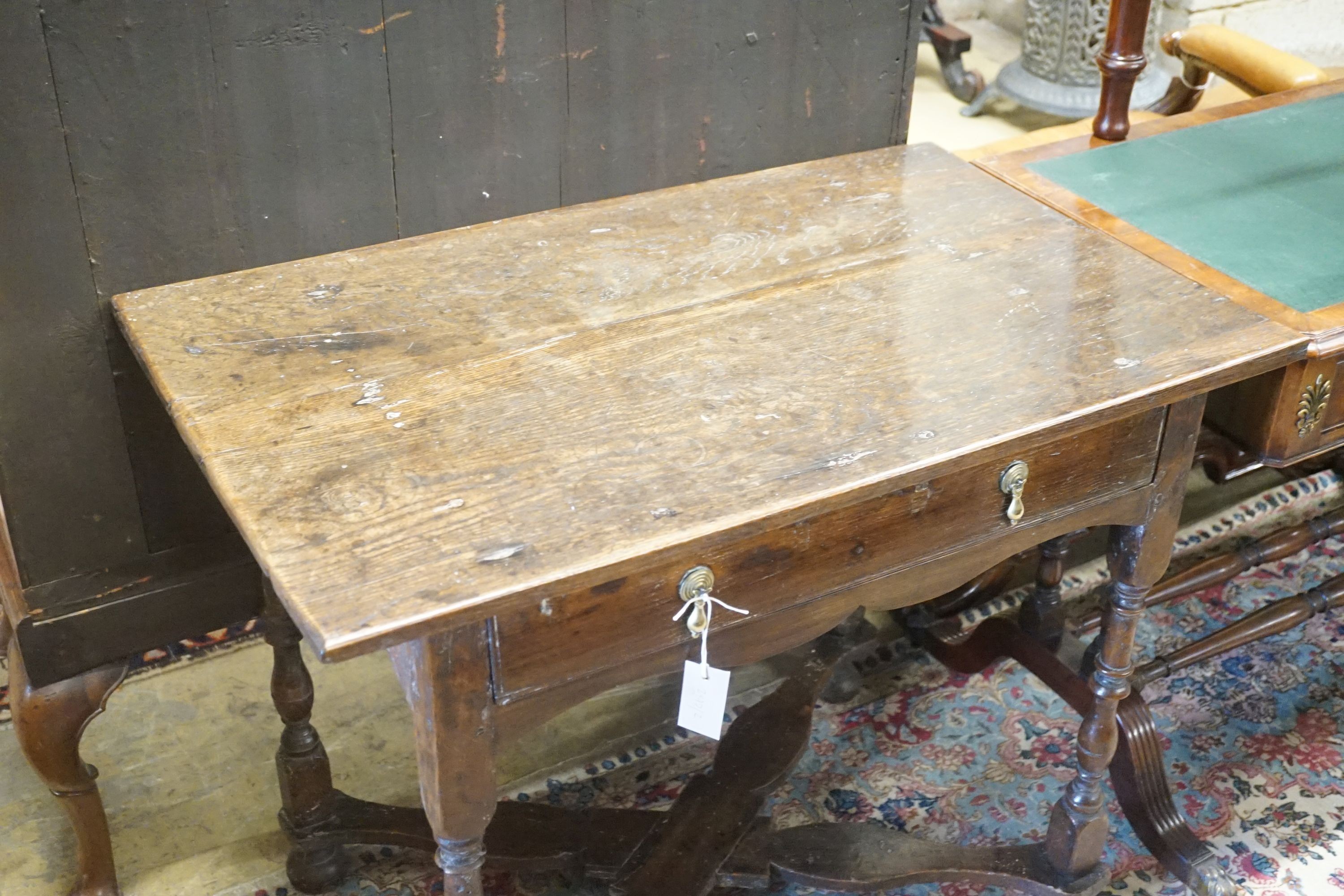 An 18th century rectangular oak side table, width 89cm depth 55cm height 73cm